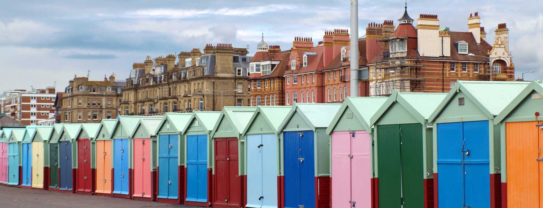 Hove beach huts seafront colourful