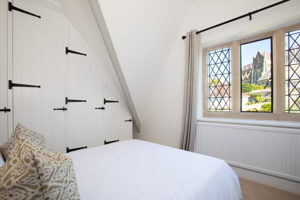 The bedroom of Number 42, whose window looks out on to Arundel Cathedral. 